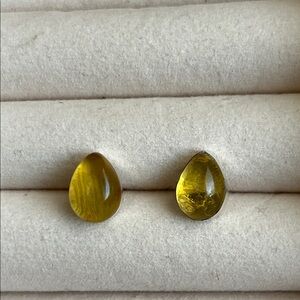 Elegant Silver and Amber Stud Earrings